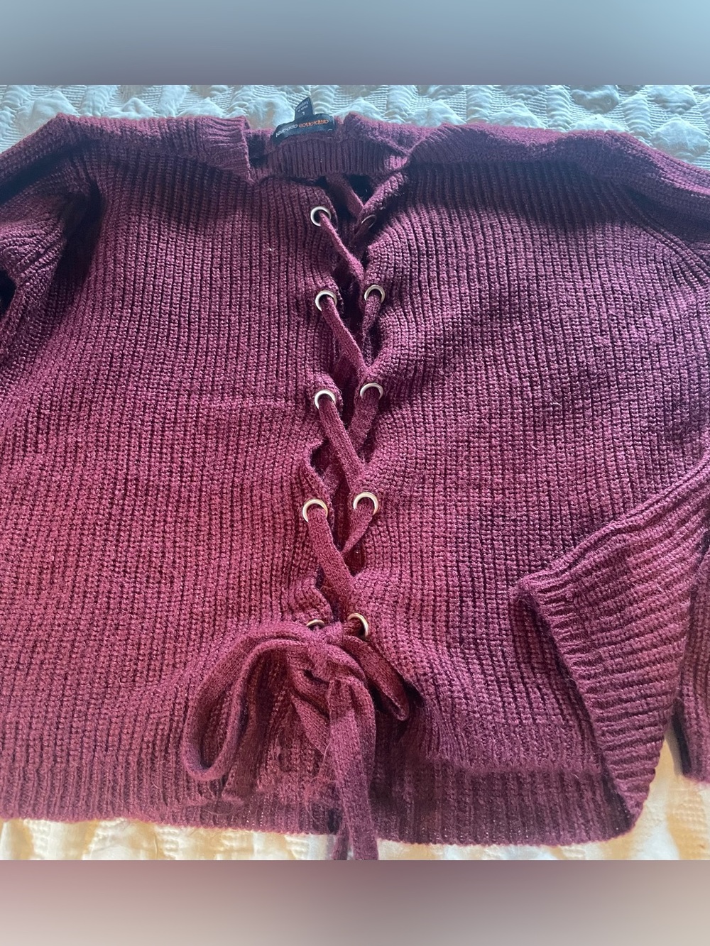 Women’s back Lace-Up Knit Sweater - Burgundy